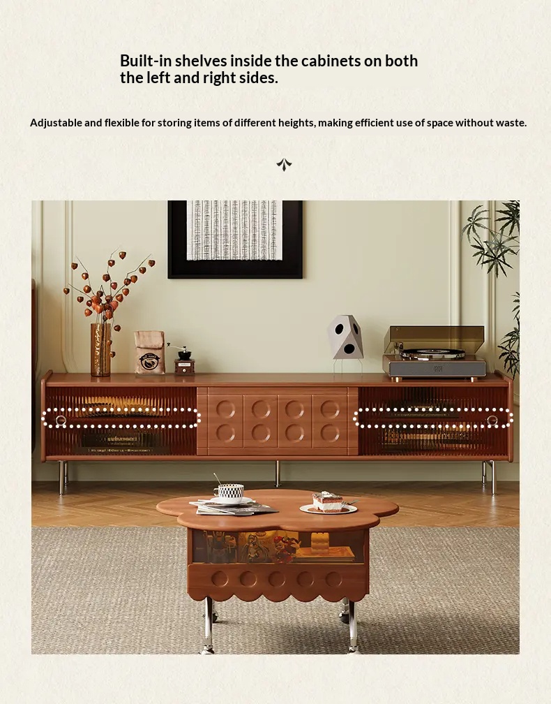 [PRE ORDER] Oak French style solid wood TV cabinet for living room,TV and coffee table combination for small apartments.