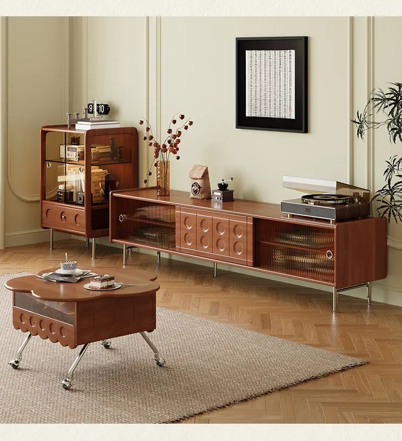 [PRE ORDER] Oak French style solid wood TV cabinet for living room,TV and coffee table combination for small apartments.