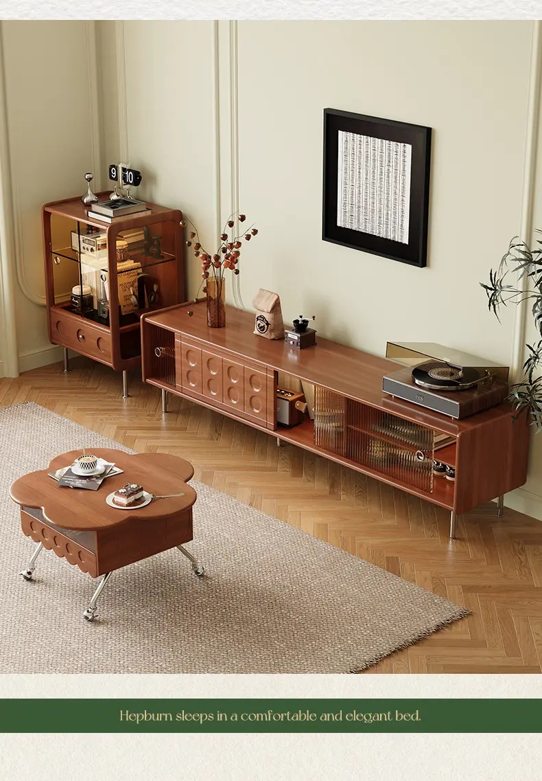 [PRE ORDER] Oak French style solid wood TV cabinet for living room,TV and coffee table combination for small apartments.