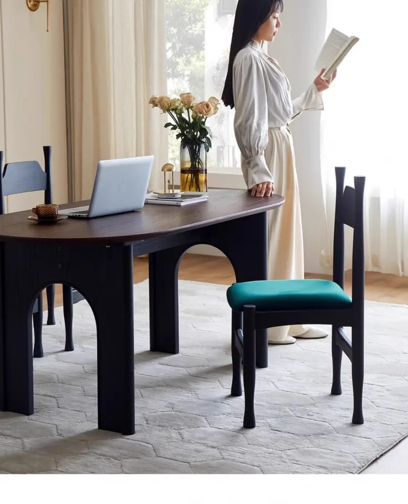 [PRE-ORDER] Solid Oak French vintage style solid wood dining table and chair set, home Oval archway dining table.