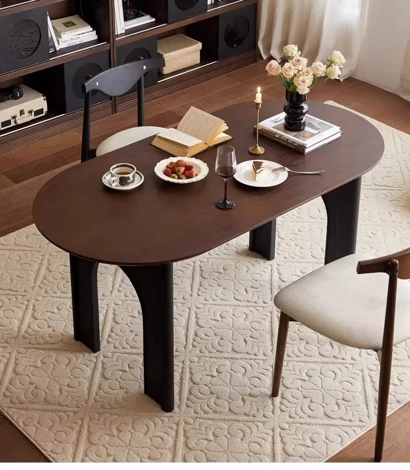 [PRE-ORDER] Solid Oak French vintage style solid wood dining table and chair set, home Oval archway dining table.