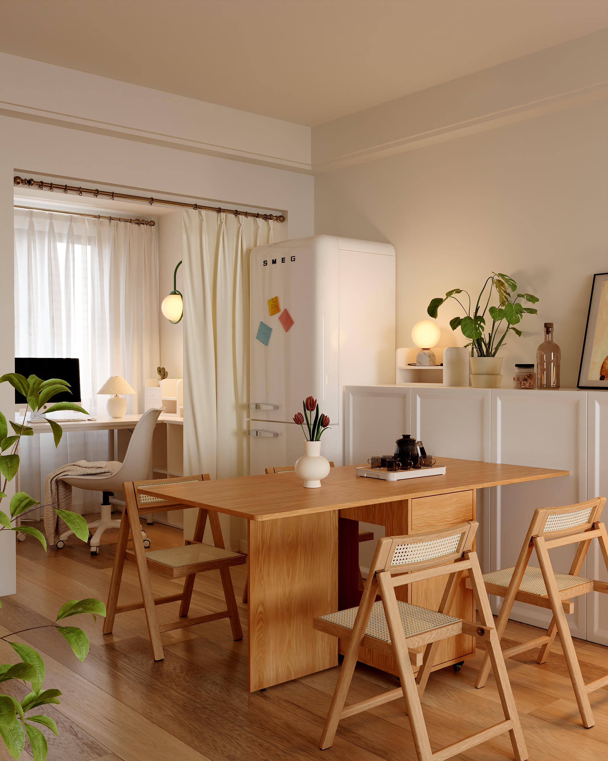 [PRE-ORDER] Solid wood OSB folding dining table and chair set extendable and movable storage.