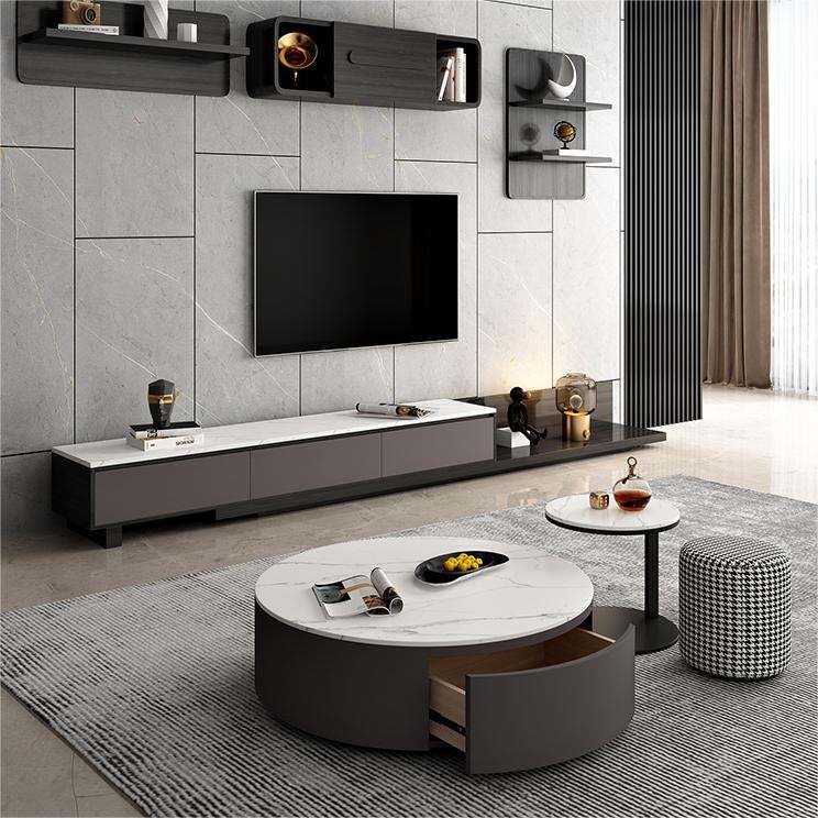 [Pre-order]  Rock Slab Coffee Table / TV Console Living Room Household Light Luxury Modern Simple Round Premium Sense Net Red Small Household Side Table-Smart-Living