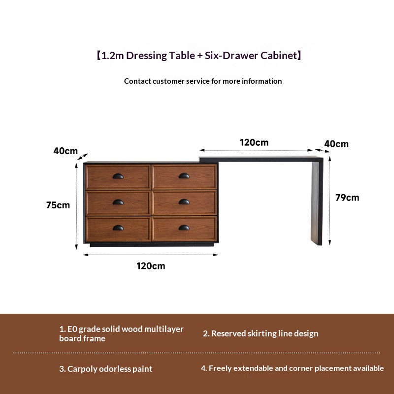 BSYR- DCD-01 [PRE-ORDER] Dressing Table and Chest of Drawers Combination, Extendable End-of-Bed  Makeup Table