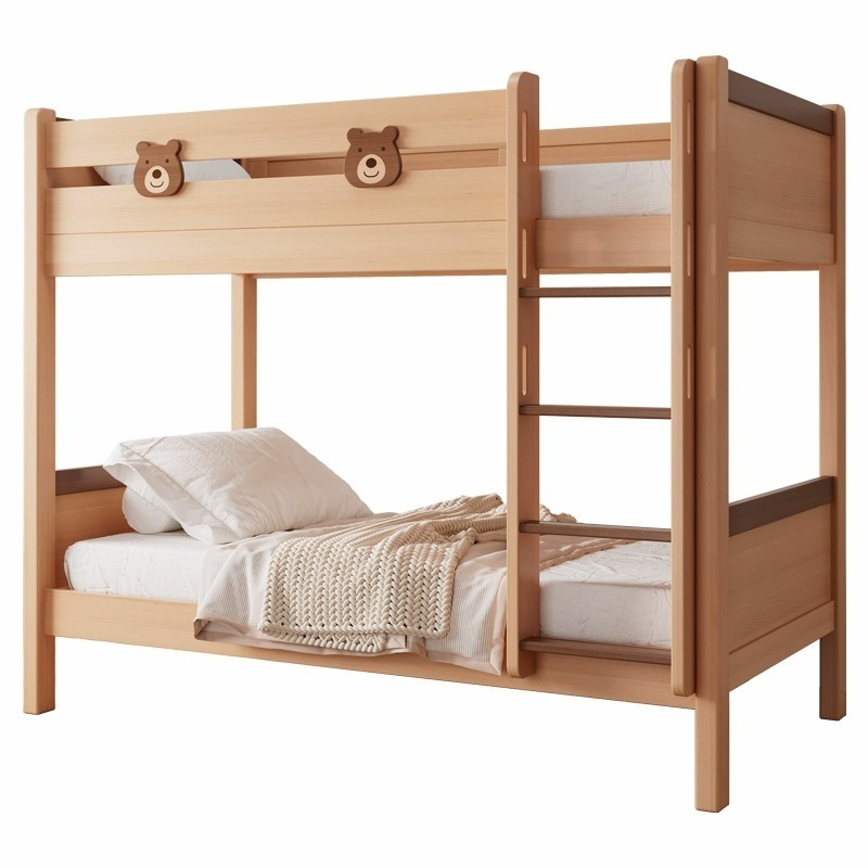 All solid wood bunk bed with high and low double layered mother and child beds, 1.5 meters in size, modern and simple parallel children's storage bed-Smart-Living