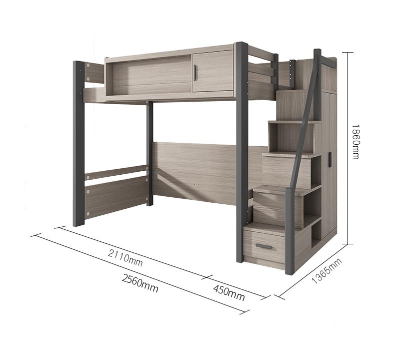 Modern 2.0m Loft Bunk Bed Frame – Space-Saving Furniture Double Decker Design with Open Space for Small BTO Condo Apartments