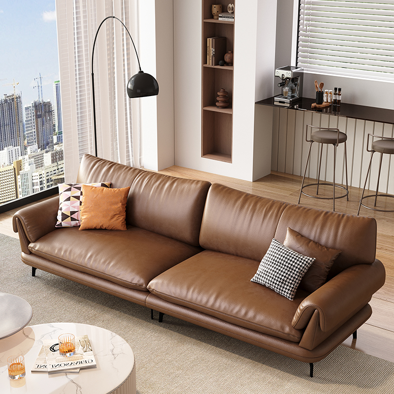 PRE ORDER / BTO PACKAGE - A - SOFA -Minimalist Light Luxury Genuine Leather Sofa – Modern 3-Seater Couch with Top-Grain Leather for Small Living Rooms
