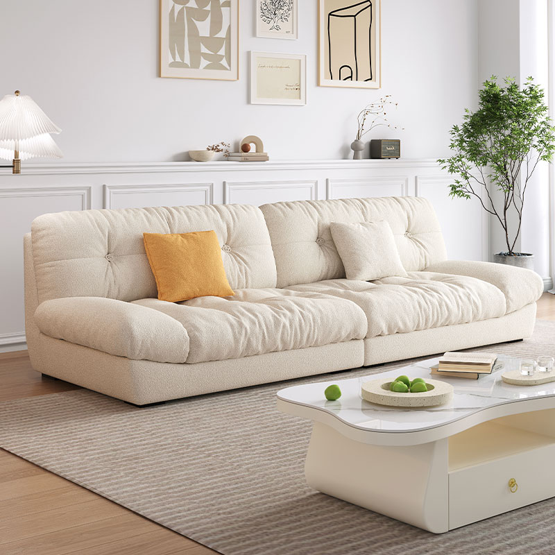 PRE ORDER / BTO PACKAGE - A - SOFA -Cream Style Light Luxury Cloud Sofa – Nordic Bouclé Fabric Sofa with Pine Wood Frame and Down Filling for Compact Living Rooms