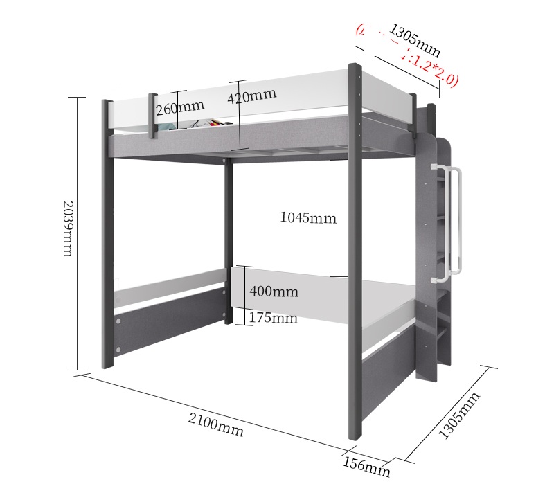 Modern 2.0m Loft Bunk Bed Frame – Space-Saving Furniture Double Decker Design with Open Space for Small BTO Condo Apartments