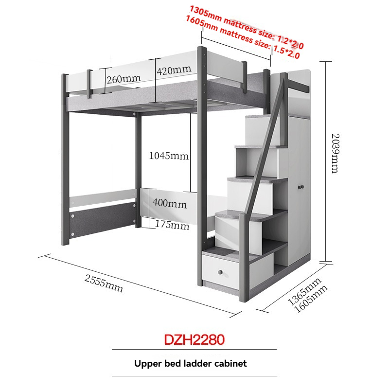 Modern 2.0m Loft Bunk Bed Frame – Space-Saving Furniture Double Decker Design with Open Space for Small BTO Condo Apartments