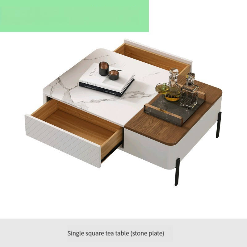 [Pre-order] Nordic Light Luxury Rock Plate Tea Table TV Cabinet Combination Modern and Simple Home Living Room Multifunctional Drawers Square Tea Table-Smart-Living