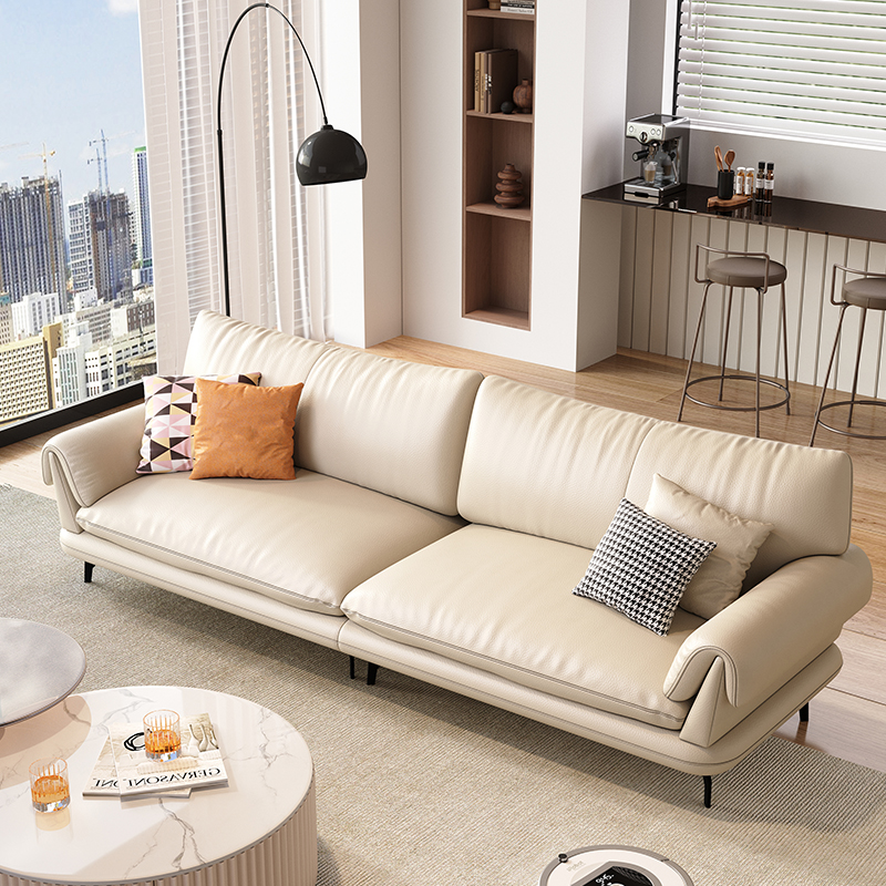 PRE ORDER / BTO PACKAGE - A - SOFA -Minimalist Light Luxury Genuine Leather Sofa – Modern 3-Seater Couch with Top-Grain Leather for Small Living Rooms