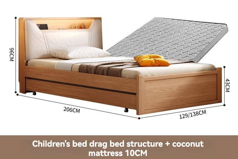 [Pre-order] Minimalist Solid Wood Single Bed with Storage and Light, 1.2m Modern Nordic Bed
