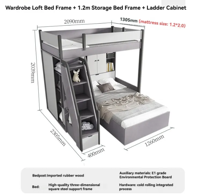 【Showroom】 Staggered bunk beds adult small household multifunctional combination high and low bunks two staggered type bunk beds-Smart-Living