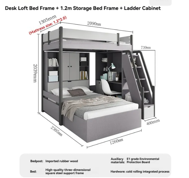 【Showroom】 Staggered bunk beds adult small household multifunctional combination high and low bunks two staggered type bunk beds-Smart-Living