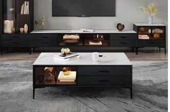 PRE ORDER / BTO PACKAGE - A - TEA TABLE - Light luxury TV cabinet Tea table combination Nordic living room wall cabinet small apartment
