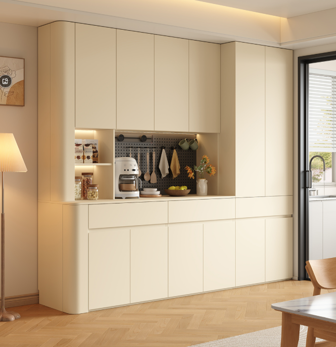 [PRE-ORDER] Solid wood curved sideboard with perforated board, living room tea and water storage cabinet