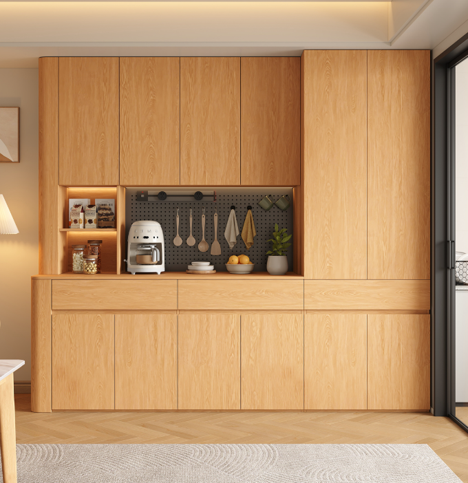 [PRE-ORDER] Solid wood curved sideboard with perforated board, living room tea and water storage cabinet