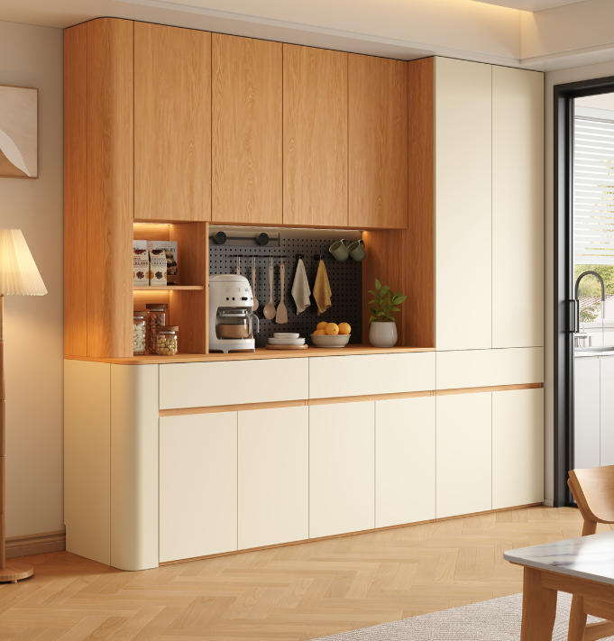 [PRE-ORDER] Solid wood curved sideboard with perforated board, living room tea and water storage cabinet