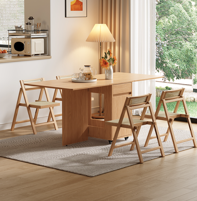 [PRE-ORDER] Solid wood OSB folding dining table and chair set extendable and movable storage.