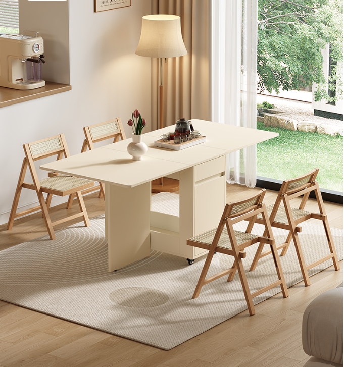 [PRE-ORDER] Solid wood OSB folding dining table and chair set extendable and movable storage.