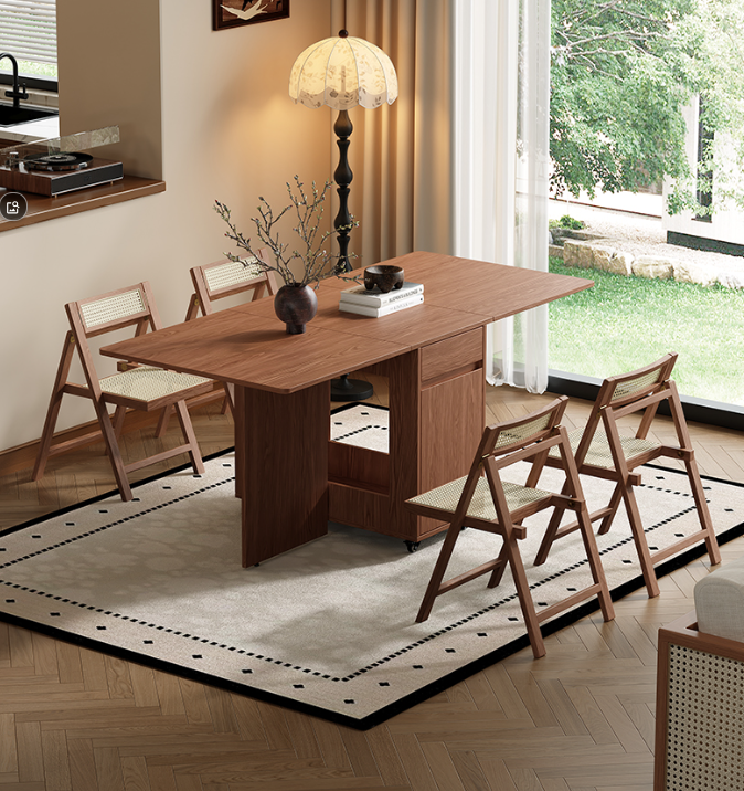 [PRE-ORDER] Solid wood OSB folding dining table and chair set extendable and movable storage.