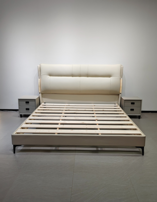 PRE ORDER / BTO PACKAGE - A - BED FRAME - High Headboard Double King Size Bedroom Furniture Fabric Covered White Leather Set