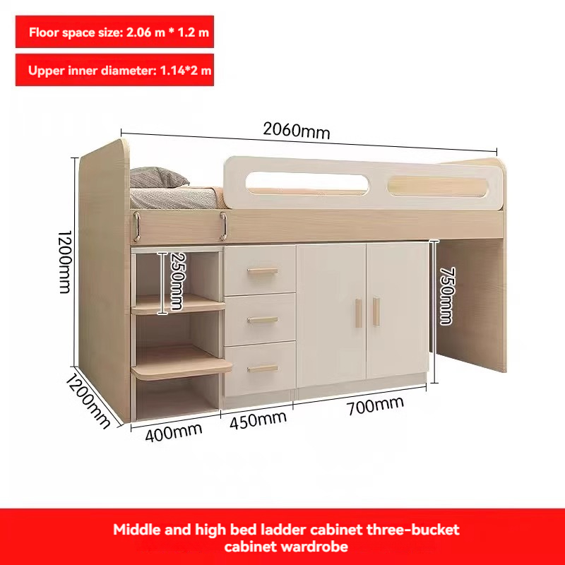【Showroom】 Children's bed Boy simple half-height bed small apartment mid-height bed with desk wardrobe tatami multifunctional combination bed-Smart-Living