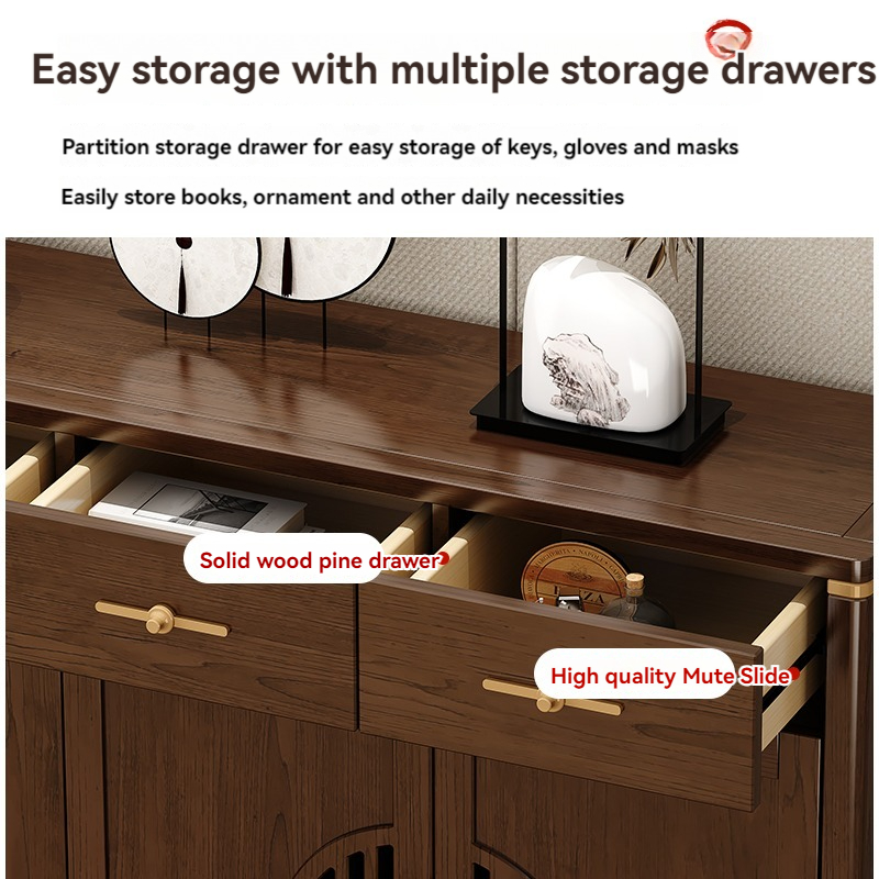 [Pre-order]  New Chinese Style All Solid Wood Shoe Cabinet Home Door Large Capacity Storage Cabinet Living Room Entrance Door Cabinet Against The Wall Storage Cabinet-Smart-Living