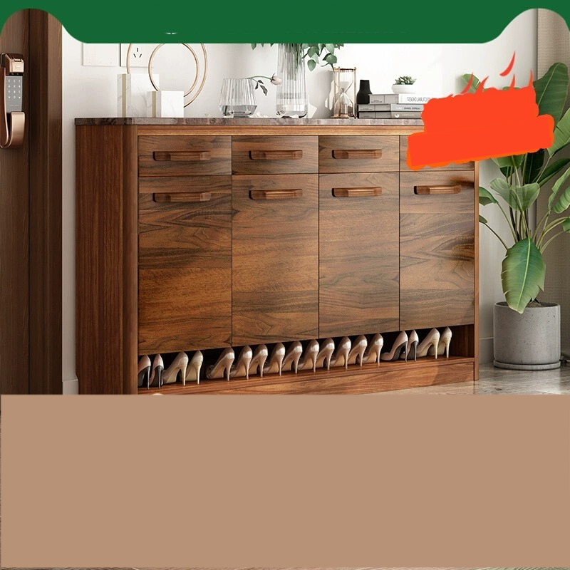 New high-end shoe cabinet, home doorstep, solid wood marble pattern countertop, multi-layer large capacity outdoor aisle storage cabinet-Smart-Living