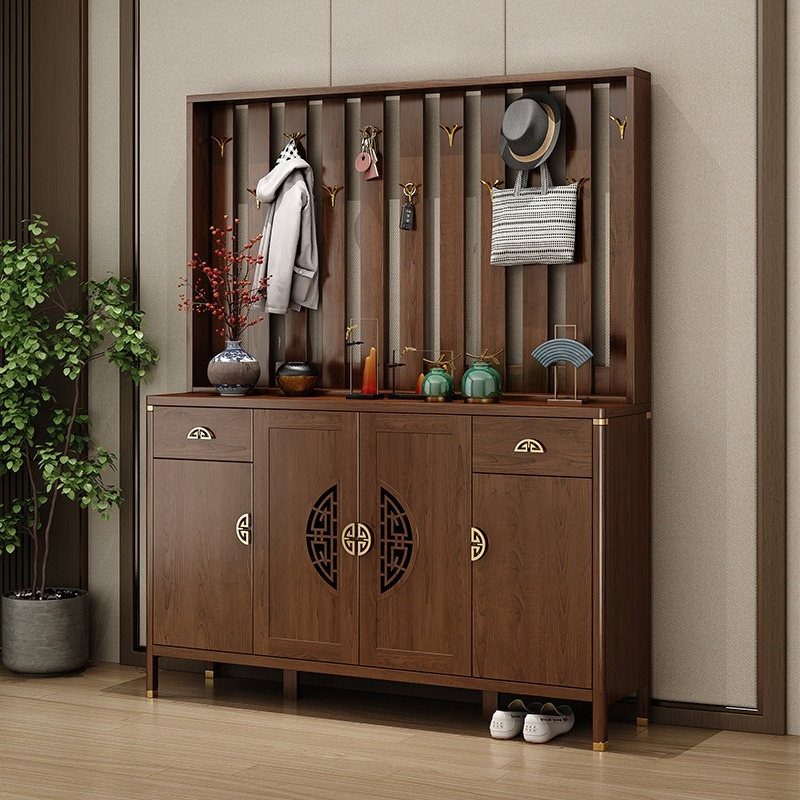 [Pre-order]  New Chinese shoe cabinet hangers against the wall of the household doorway doorway cabinet solid wood frame partition cabinet door coat cabinet-Smart-Living
