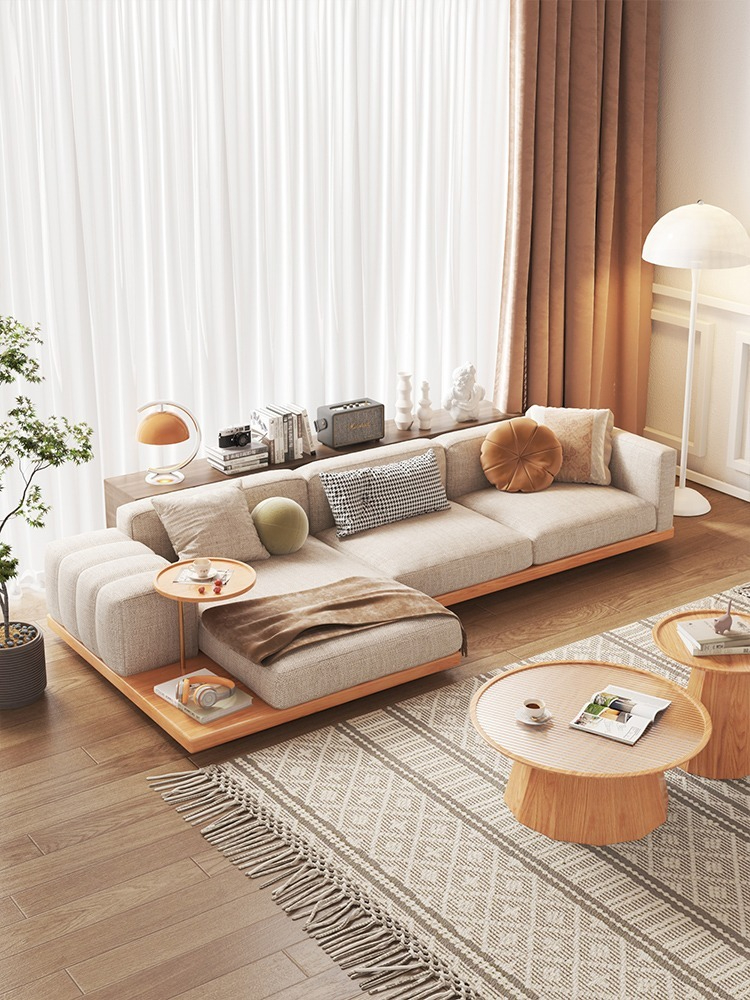 [Pre-order]  Special offer Japanese-style sofa living room modern simple large household straight three-person corner Guifei floor-standing platform sofa-Smart-Living