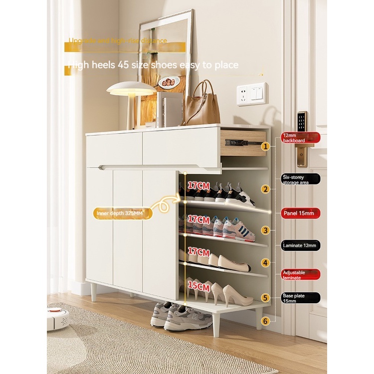 [Pre-order] Cream Shoe and Console Cabinet Integrated with Drawers - Rock Slab Top and Baked Coating-Smart-Living
