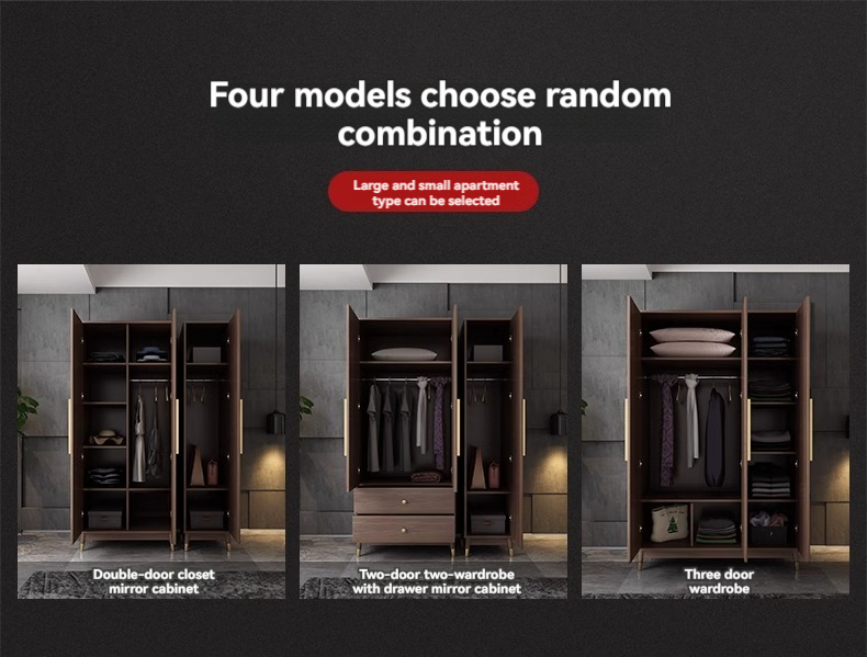 [Pre-order] Oulang Scandinavian simple solid wood feet assembly bedroom flat door small wardrobe modern small household economy dressing mirror combination-Smart-Living