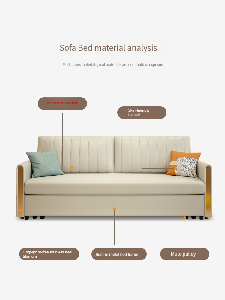[Pre-order]  Light Luxury Multifunctional Scratch Cloth Dual Purpose Sofa Bed Foldable Leather Technology Removable and Washable-Smart-Living
