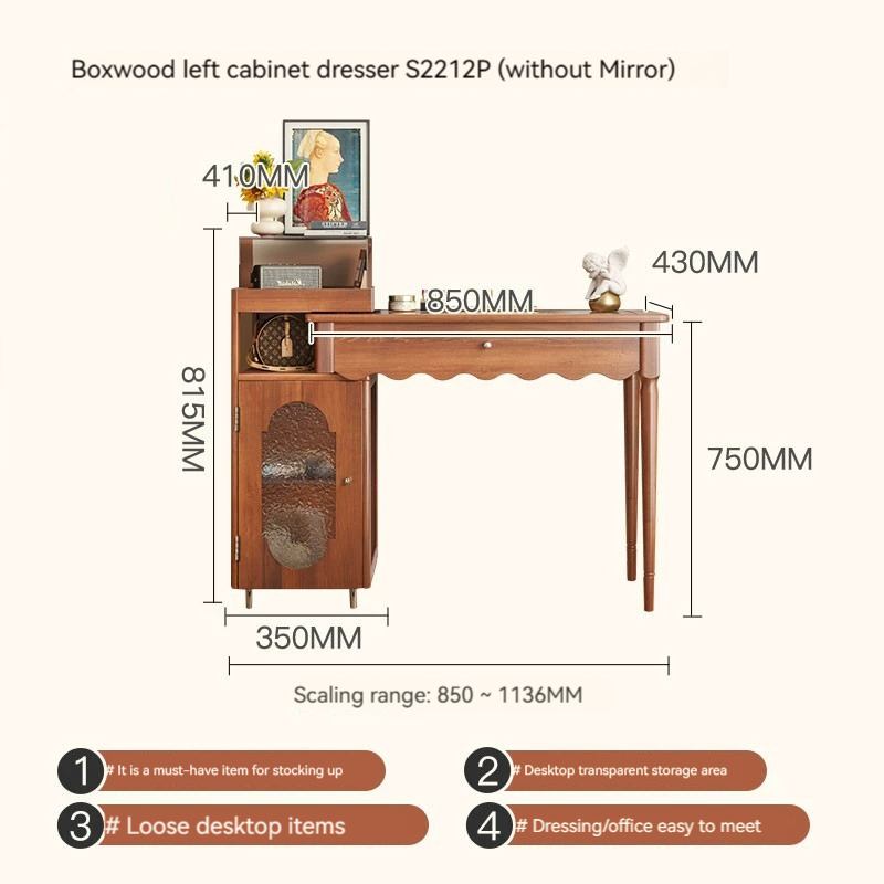 [Pre-order]  French vintage wood dresser chest integrated bedroom simple antique style small apartment telescopic Nordic dressing table-Smart-Living
