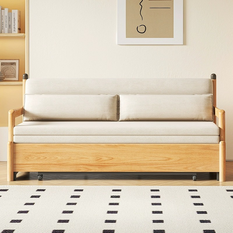 [Pre-order]  LEMAX solid wood sofa bed, small apartment, living room, beech sofa, simple multi-functional foldable bed, bedroom dual-purpose-Smart-Living