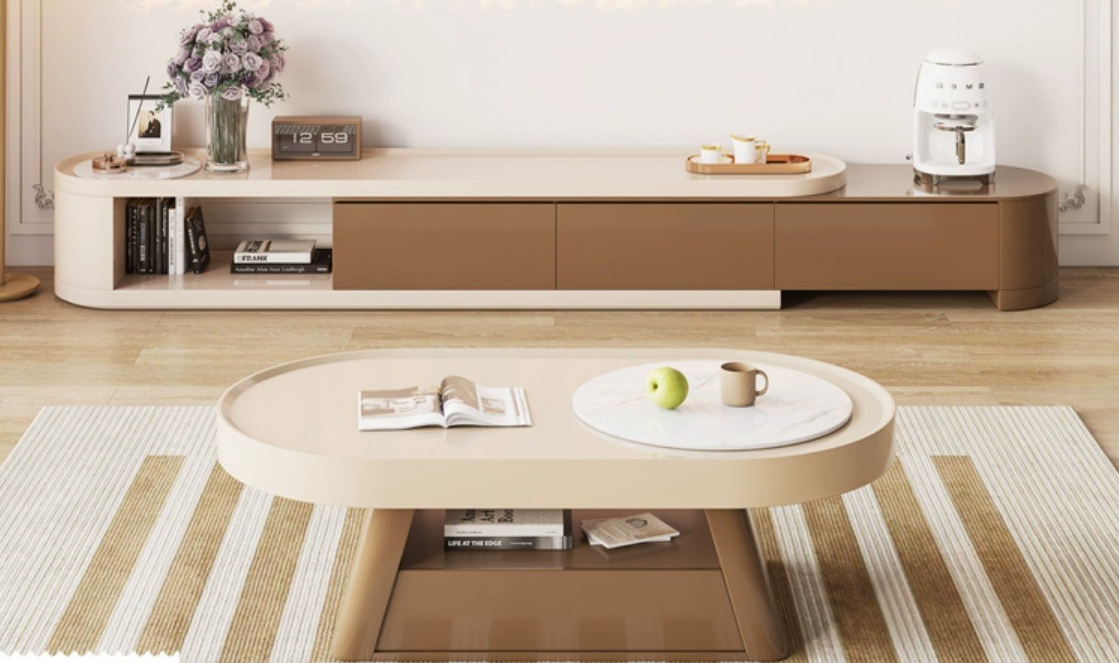 [Pre-order] New rock panel coffee table living room family small modern simple table cream style coffee table TV cabinet combination-Smart-Living