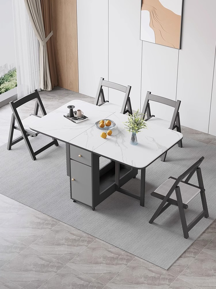 [Pre-order]Oulang  Rock plate folding dining table and chairs combination of modern and simple rental housing household small household movable rectangular row eating table-Smart-Living
