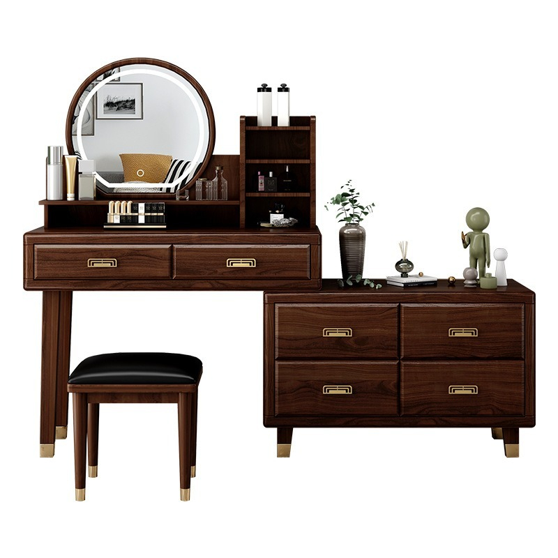 【pre order】New Chinese dresser, bedroom solid wood dressing table, extendable and minimized storage cabinet, integrated simple modern dressing table-Smart-Living