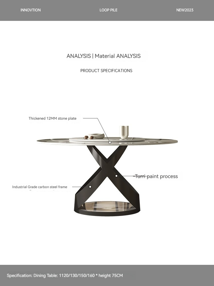 [Pre-order] Table light luxury modern simple small family table with turntable dining table and chair combination light rock plate round table-Smart-Living