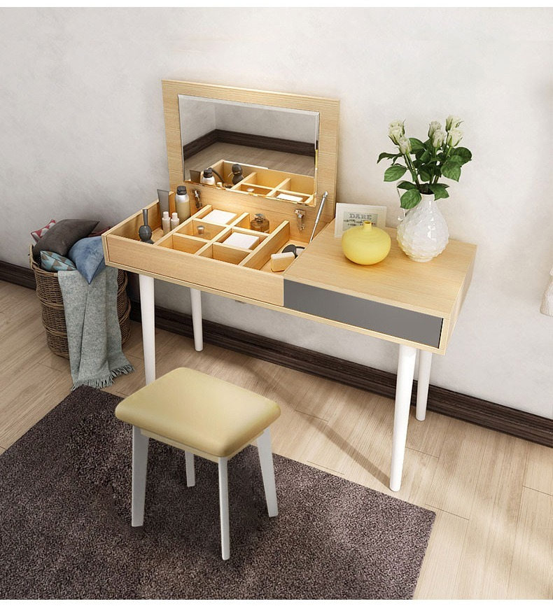 [Pre-order] Nordic Flip-Up Dressing Table (1/1.2m) - with Mirror and Drawer Storage-Smart-Living