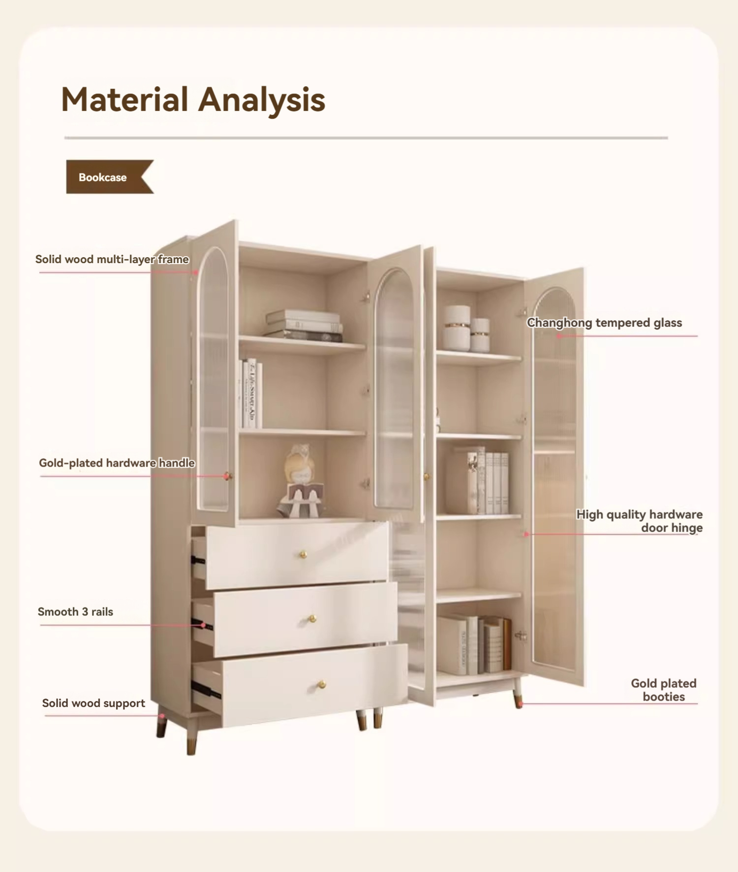 [Pre-order] Oulang Nordic simple bookcase bookcase with glass door bookcase modern living room floor-to-ceiling whole wall dustproof shelf storage cabinet-Smart-Living