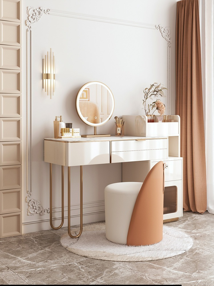 Light luxury slate multifunctional French cream fingerprint lock dresser bedroom modern simple makeup table storage integration-Smart-Living
