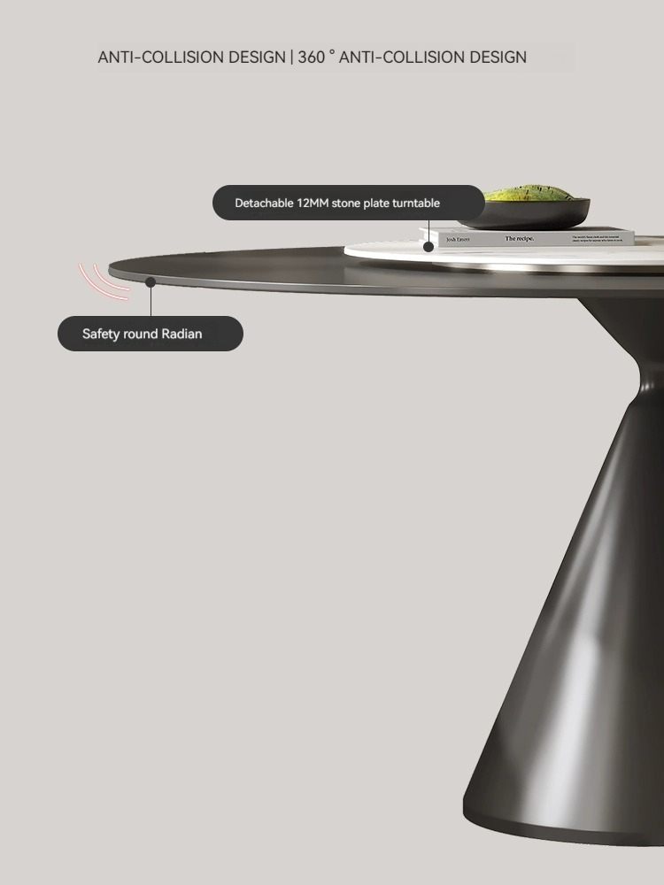 [Pre-order] Italian dining table and chair combination modern simple with turntable round table small apartment eating table light luxury matte rock plate table-Smart-Living