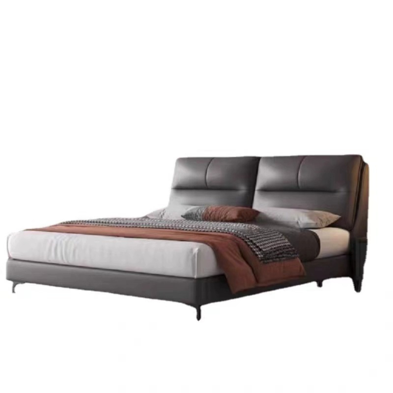 [Pre-order]  WM Italian light luxury leather bed modern simple master bedroom wedding bed double bed small and medium-sized apartment soft package minimalist storage bed-Smart-Living