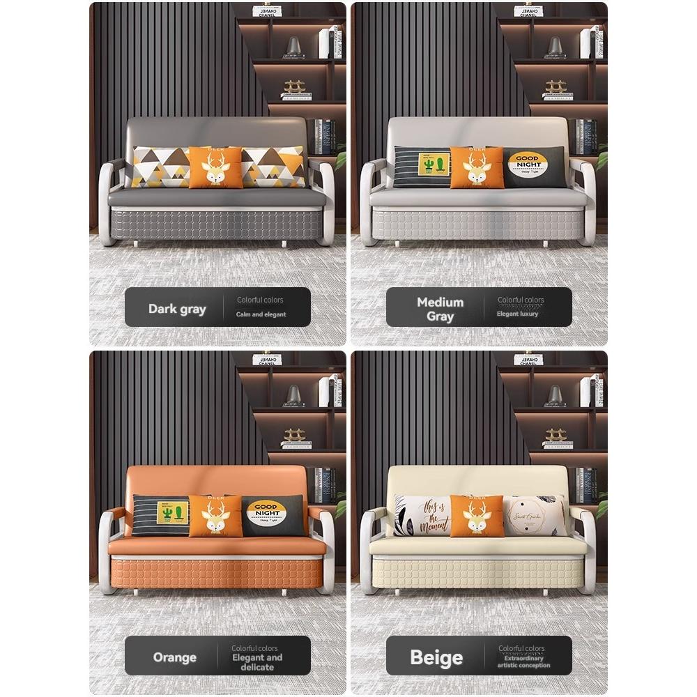 [Pre-order]  Microfiber leather sofa bed multi-functional foldable dual-use home telescopic single office pull-out storage bed-Smart-Living