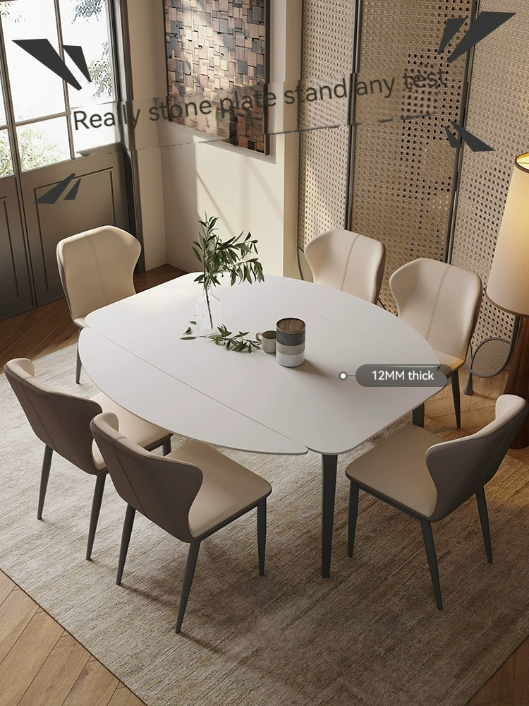 [Pre-order] Rock table retractable modern simple square dual-purpose dining table rectangular carbon steel dining table and chair combination-Smart-Living