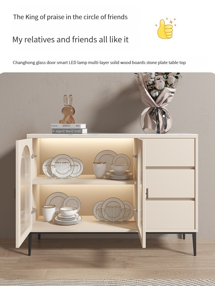 [Pre-order] Light Luxury Modern Minimalist Solid Wood Rock Panel Dining Side Cabinet For Living Room Storage Cupboard Foyer Cabinet Suitable For Small Apartment-Smart-Living