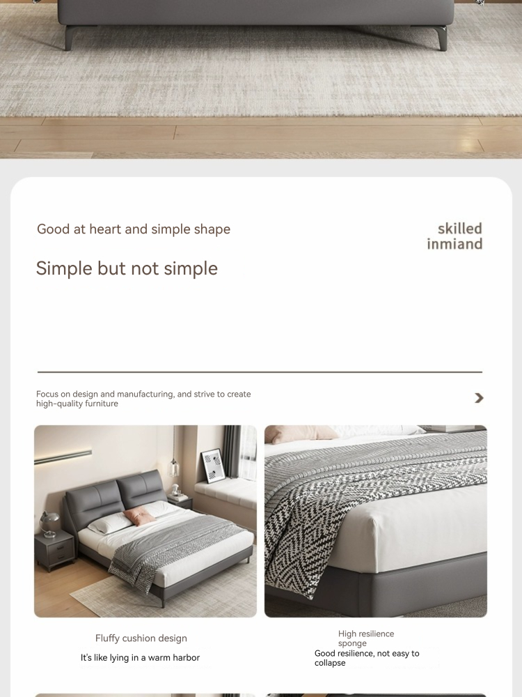 [Pre-order]  WM Italian light luxury leather bed modern simple master bedroom wedding bed double bed small and medium-sized apartment soft package minimalist storage bed-Smart-Living